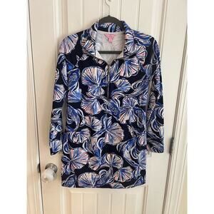 Lilly‎ Pulitzer UPF 50+ Popover Skipper dress Bright Navy In Reel Life XS XSmall